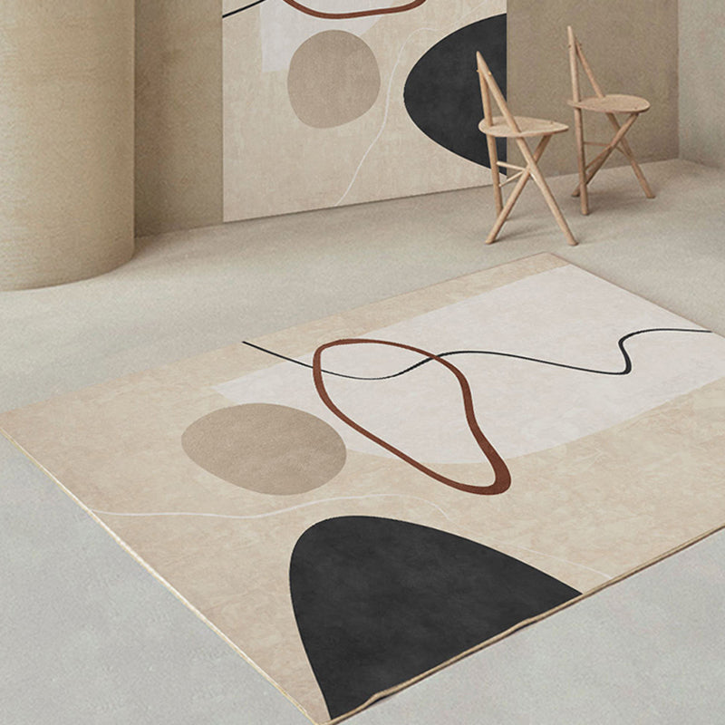 Apricot Tone Home Decoration Carpet Modern Color Block Printed Area Rug Polyester with Non-Slip Backing Rug