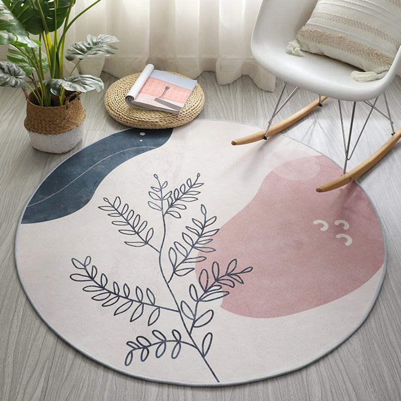 Round Light Color Abstract Lines Print Rug Polyester Modern Anti-Slip Backing Indoor Rug for Living Room