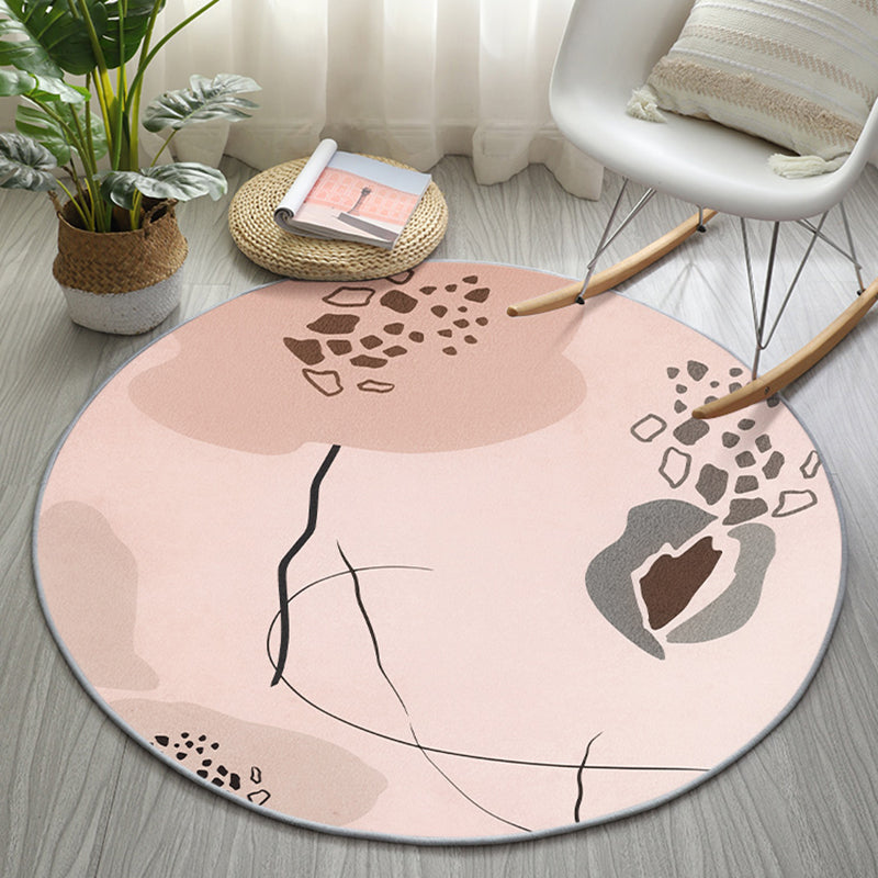 Round Light Color Abstract Lines Print Rug Polyester Modern Anti-Slip Backing Indoor Rug for Living Room
