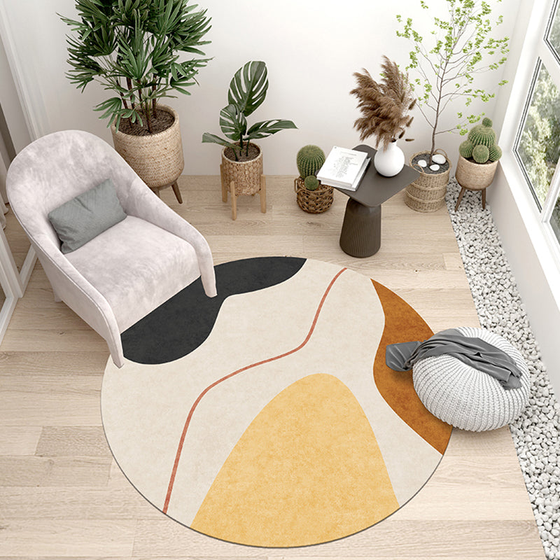 Round Nordic Irregular Color Block Pattern Rug Apricot Tone Polyester Carpet Stain Resistant Indoor Rug for Home Decor