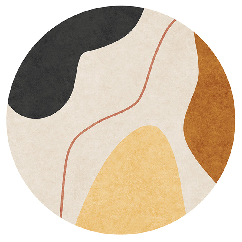 Round Nordic Irregular Color Block Pattern Rug Apricot Tone Polyester Carpet Stain Resistant Indoor Rug for Home Decor