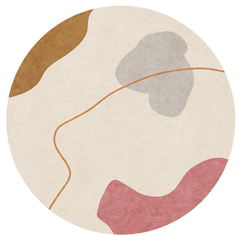 Round Nordic Irregular Color Block Pattern Rug Apricot Tone Polyester Carpet Stain Resistant Indoor Rug for Home Decor