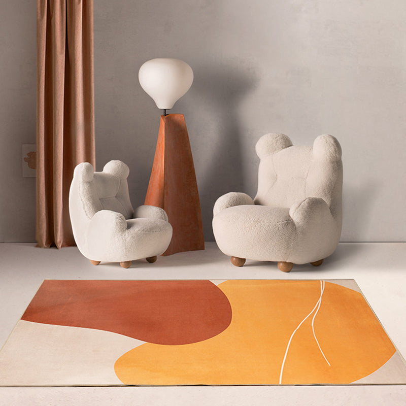 Apricot Tone Home Decoration Carpet Simplicity Color Block Printed Area Rug Polyester with Non-Slip Backing Rug