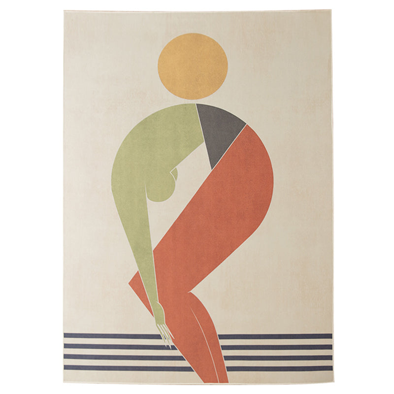 Apricot Tone Home Decoration Carpet Simplicity Color Block Printed Area Rug Polyester with Non-Slip Backing Rug