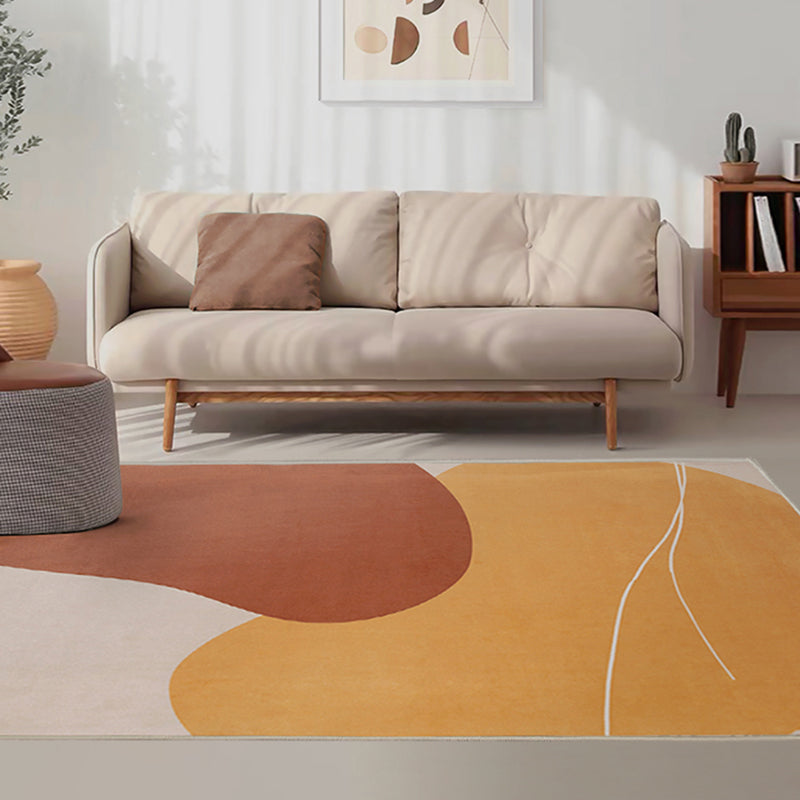 Apricot Tone Home Decoration Carpet Simplicity Color Block Printed Area Rug Polyester with Non-Slip Backing Rug
