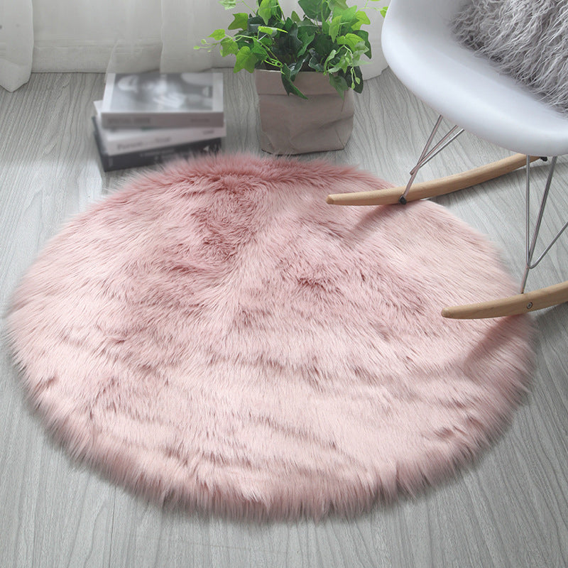Comfort Modern Shag Area Rug Simplicity Solid Round Area Carpet Polyester Friendly Washable for Living Room