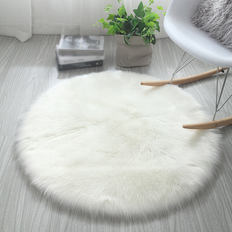 Comfort Modern Shag Area Rug Simplicity Solid Round Area Carpet Polyester Friendly Washable for Living Room