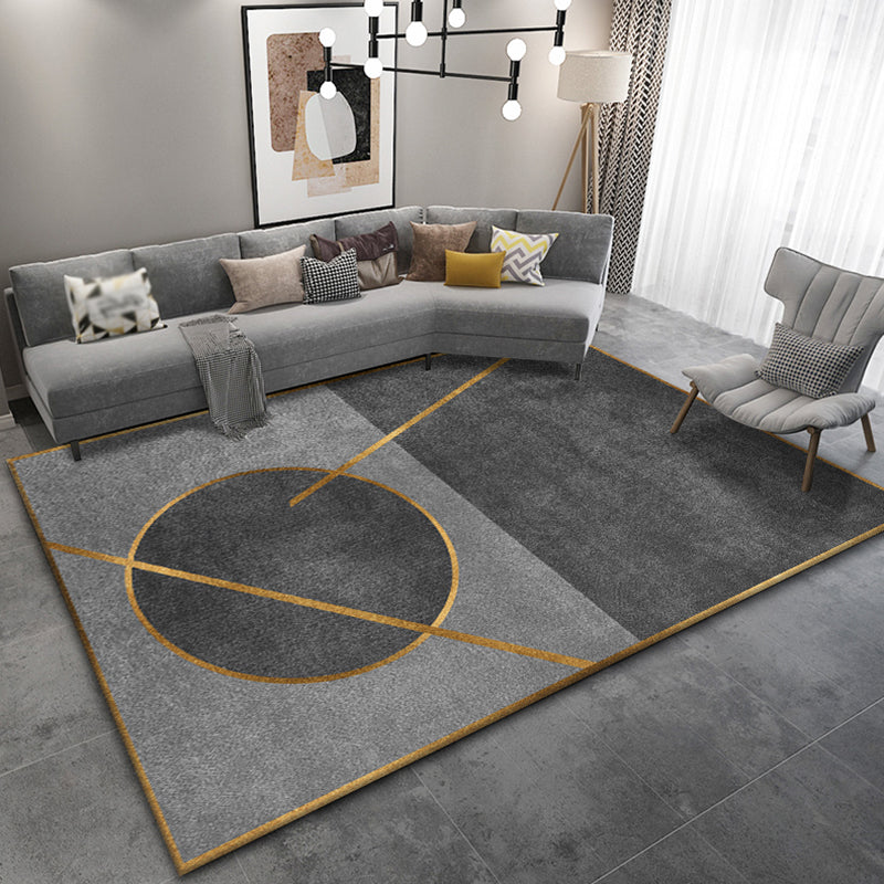 Simple Grey Tone Luxury Rug Polyester Geometric Splicing Pattern Area Rug Non-Slip Backing Carpet for Living Room