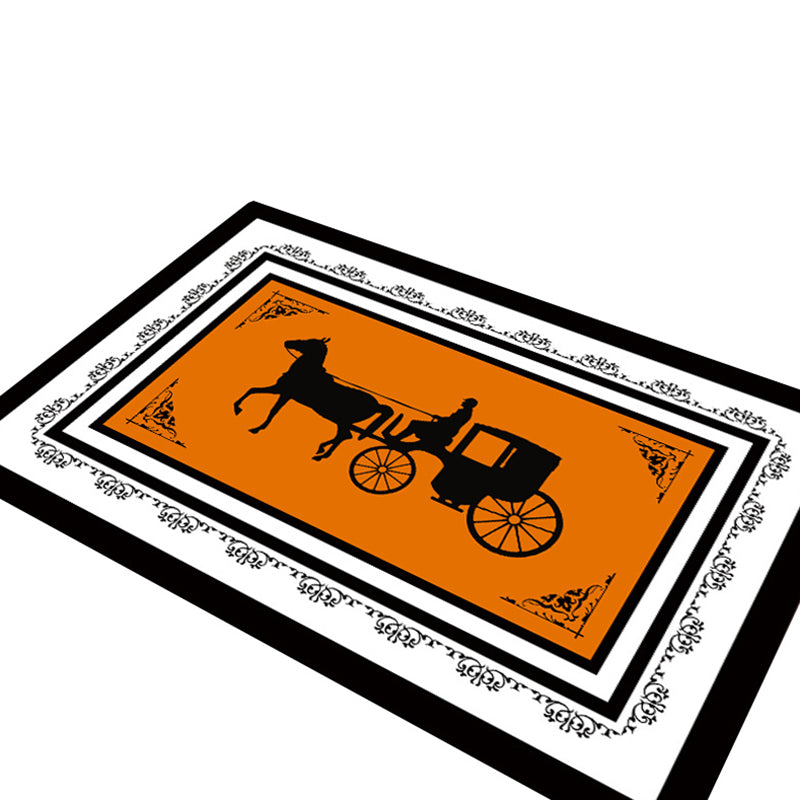 Orange Tone Modern Indoor Rug Polyester Horse Print Carpet Easy Care Rug for Home Decoration