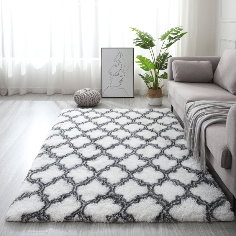 Contemporary Trellis Pattern Area Rug Aesthetic Soft Shag Indoor Carpet Polyester Non-Slip Backing Carpet for Home Decor