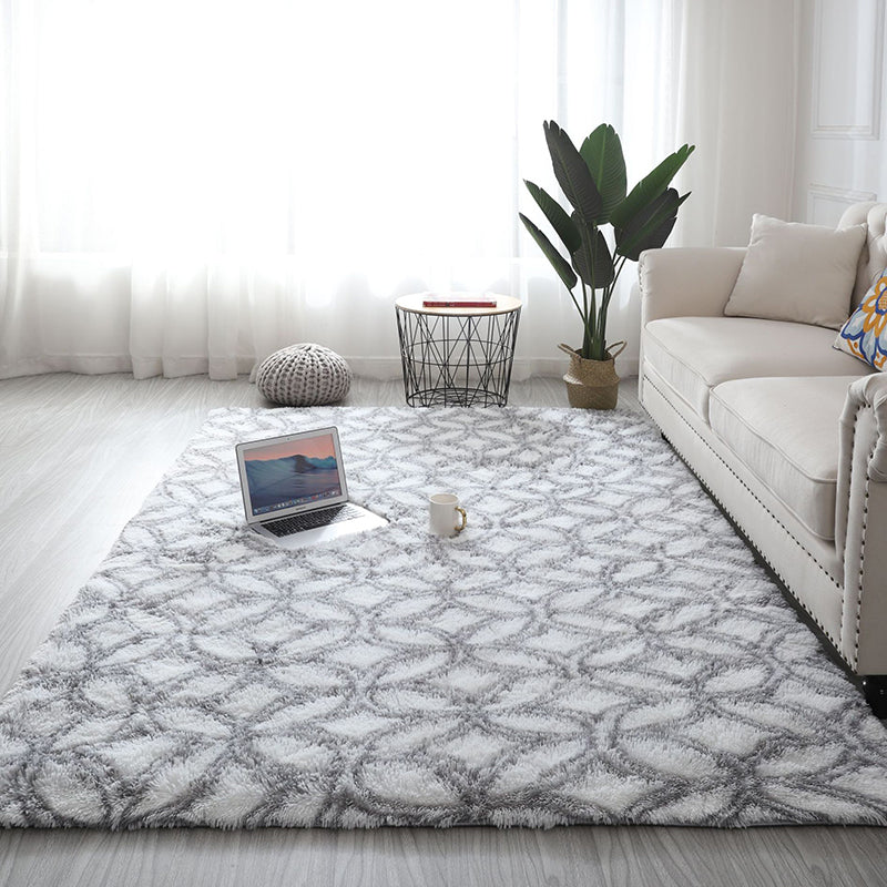 Contemporary Trellis Pattern Area Rug Aesthetic Soft Shag Indoor Carpet Polyester Non-Slip Backing Carpet for Home Decor