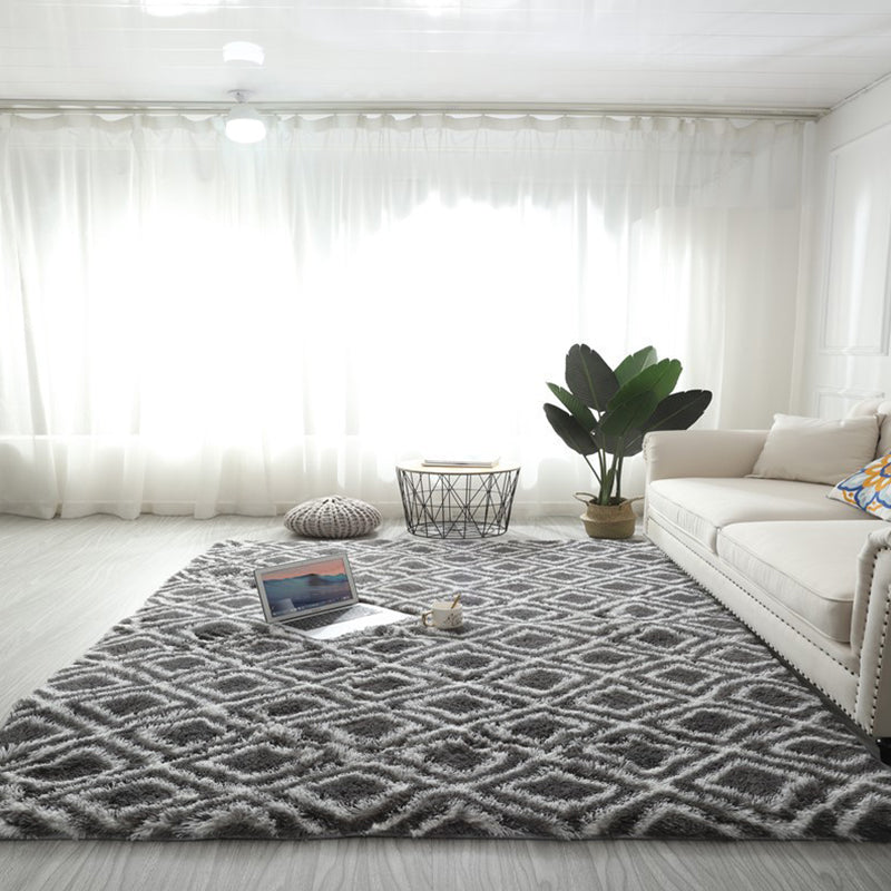 Contemporary Trellis Pattern Area Rug Aesthetic Soft Shag Indoor Carpet Polyester Non-Slip Backing Carpet for Home Decor