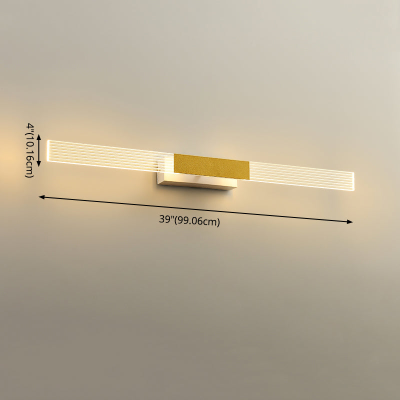 Strip Vanity Mirror Light Minimalist Acrylic LED Bath Wall Mount Lighting in Gold