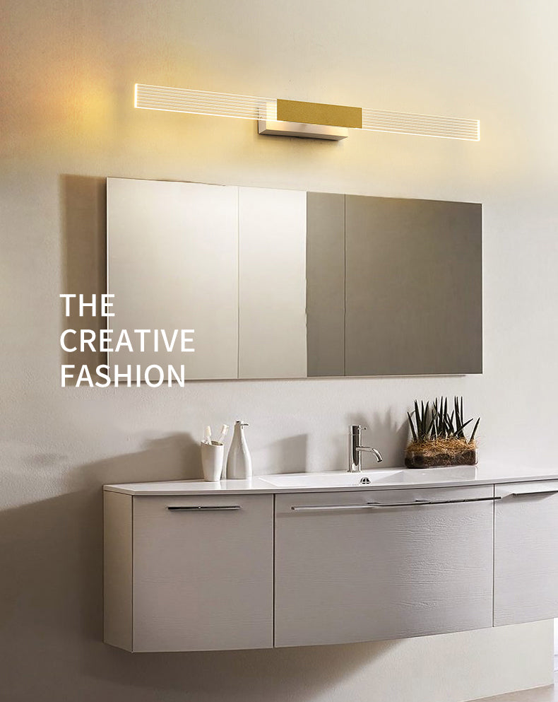 Strip Vanity Mirror Light Minimalist Acrylic LED Bath Wall Mount Lighting in Gold
