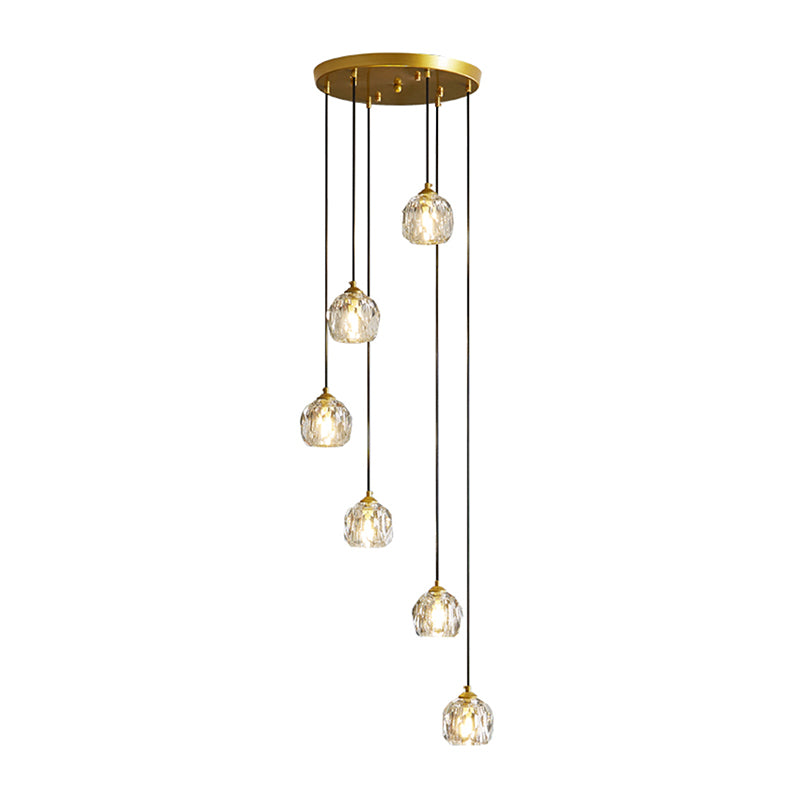 Accesorio de luz colgante sombreada lámpara colgante de oro cristal de estilo moderno para escalera