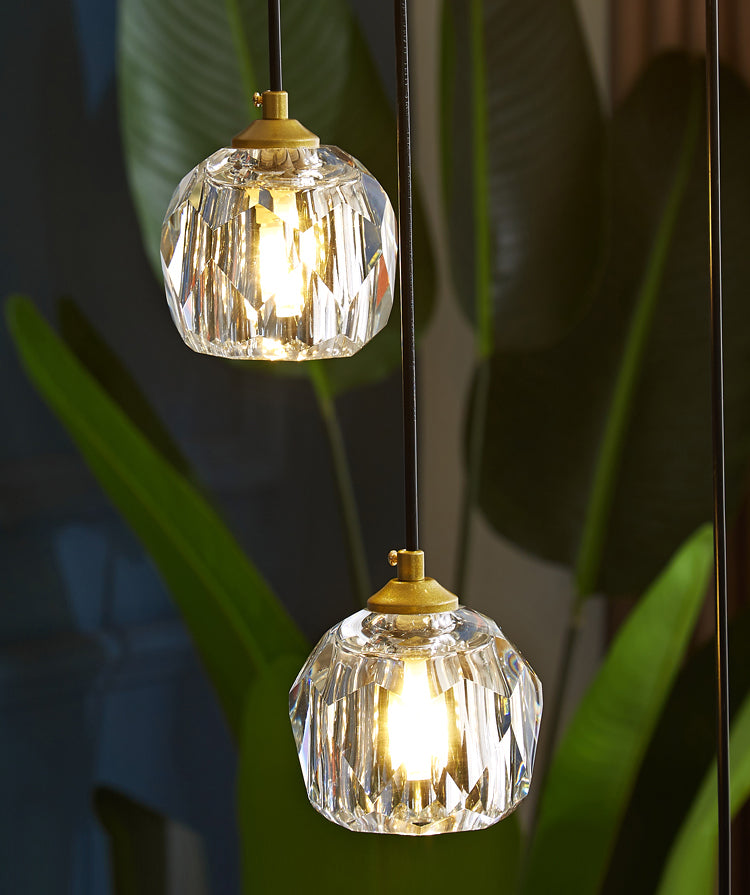 Accesorio de luz colgante sombreada lámpara colgante de oro cristal de estilo moderno para escalera