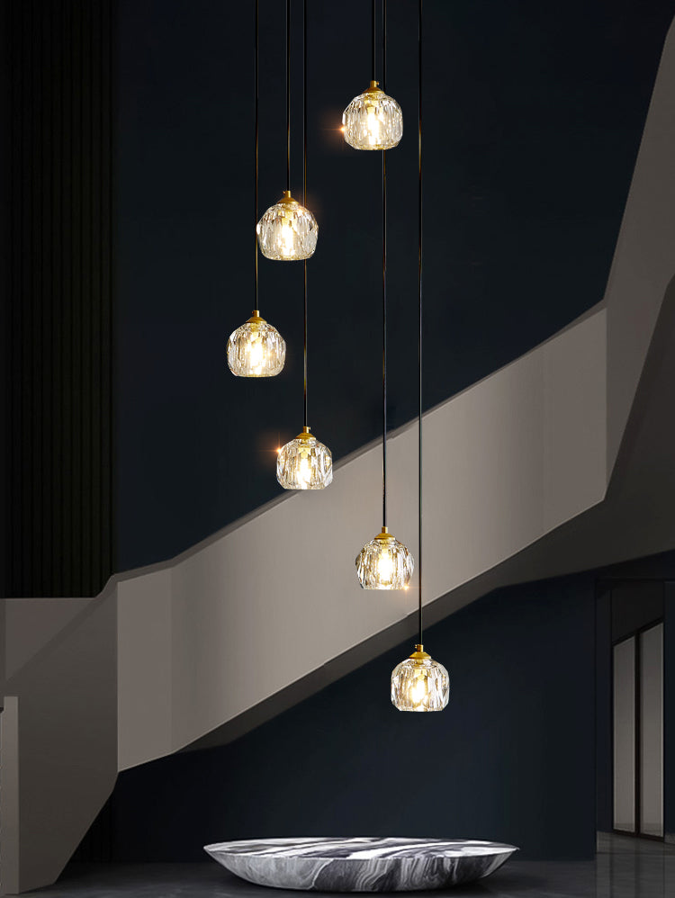 Accesorio de luz colgante sombreada lámpara colgante de oro cristal de estilo moderno para escalera
