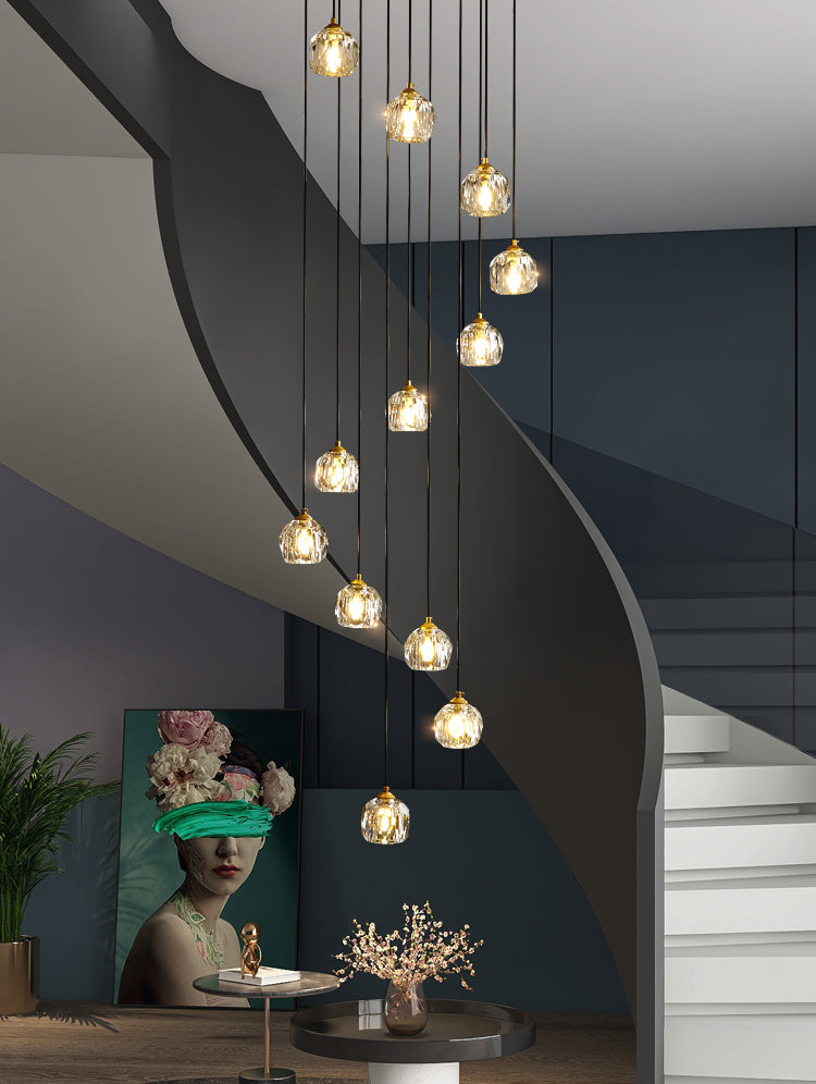 Accesorio de luz colgante sombreada lámpara colgante de oro cristal de estilo moderno para escalera