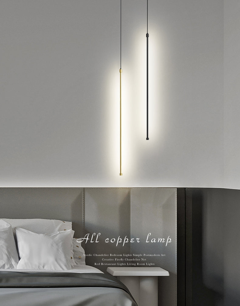 Modern Minimalist Style Linear Hanging Pendant Lights Copper Suspended Lighting Fixture