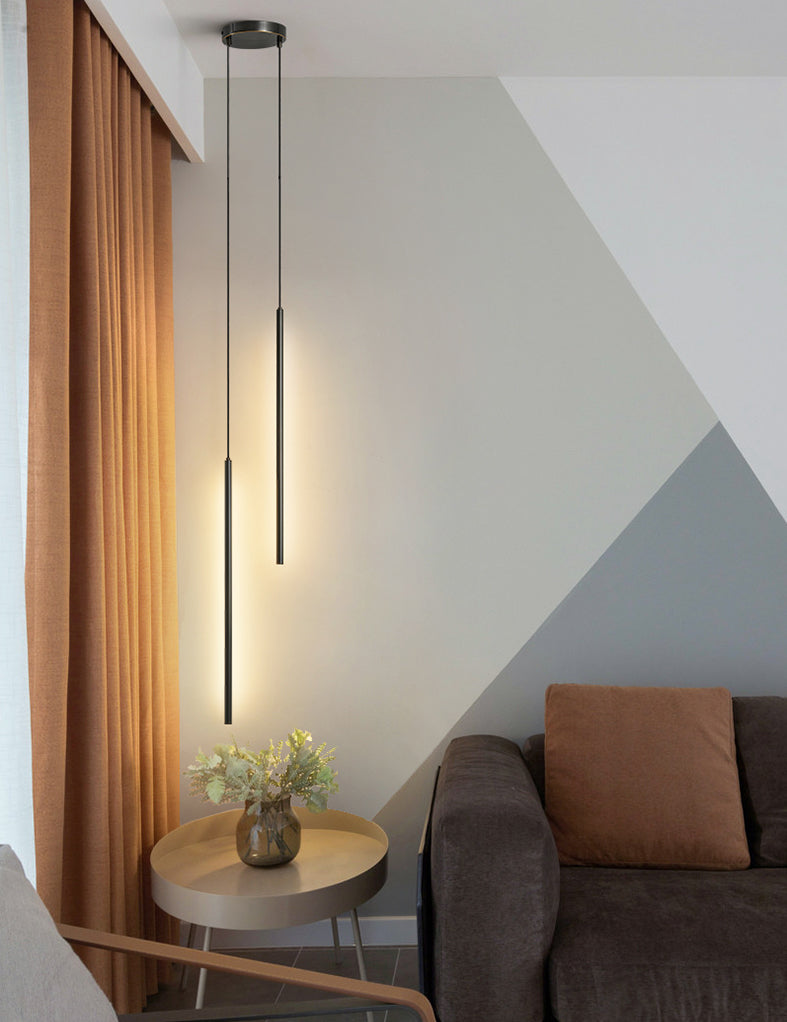 Modern Minimalist Style Linear Hanging Pendant Lights Copper Suspended Lighting Fixture