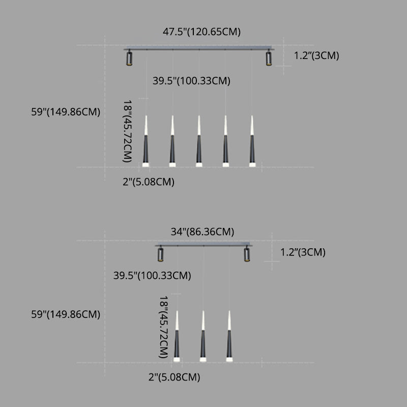 New Modern Metal Island Lighting Fixture LED Linear Chandelier Lights for Dining Room