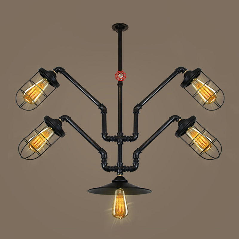 Black Wrought Iron Ceiling Hung Fixtures Vintage Tube Pendant Lighting for Bar