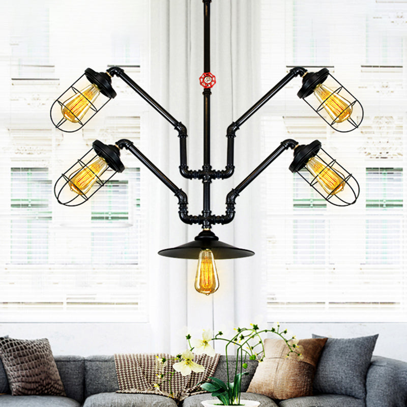 Black Wrought Iron Ceiling Hung Fixtures Vintage Tube Pendant Lighting for Bar