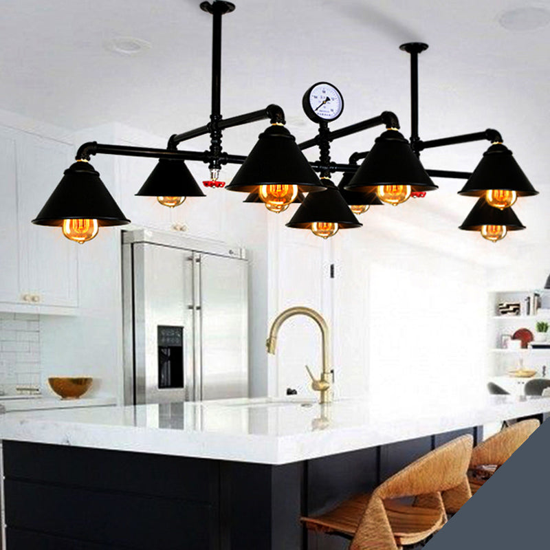 Black Wrought Iron Ceiling Hung Fixtures Vintage Tube Pendant Lighting for Bar