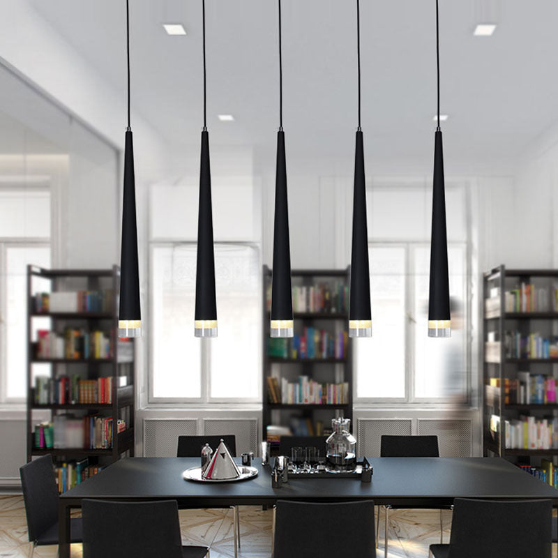 Luz de colgante LED de cristal cónico en aluminio moderno de aluminio de aluminio colgante de aluminio en negro