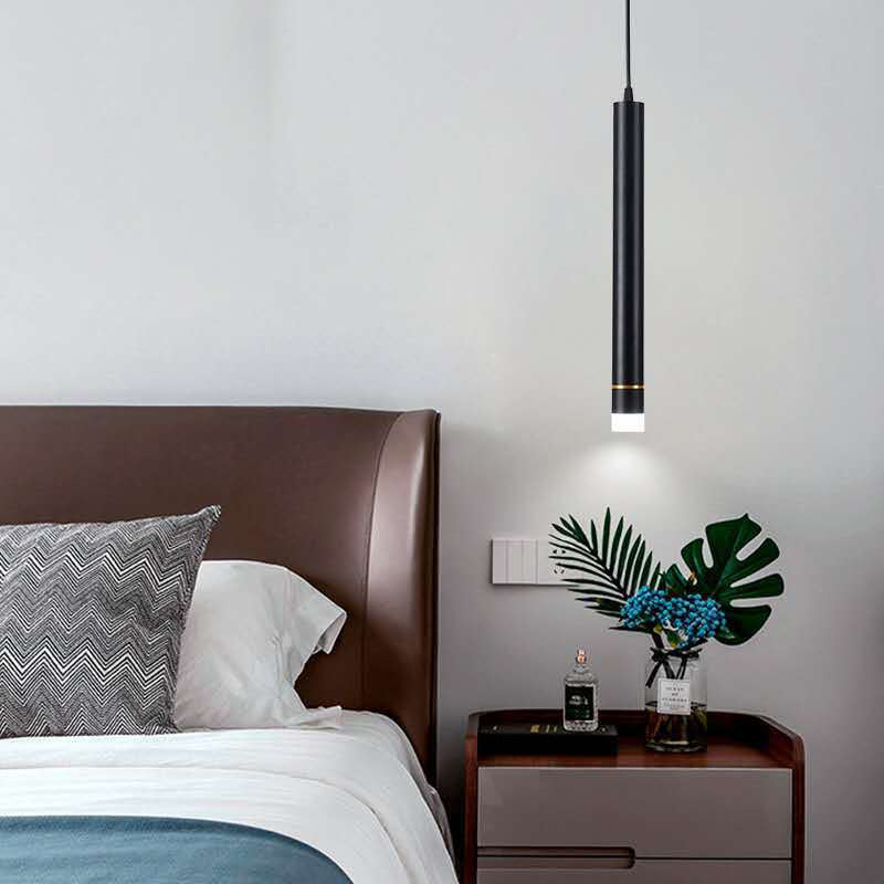 Bedroom LED Pendant Light in Modern Creative Style Wrought Iron Cylindrical Hanging Light with Acrylic Shade