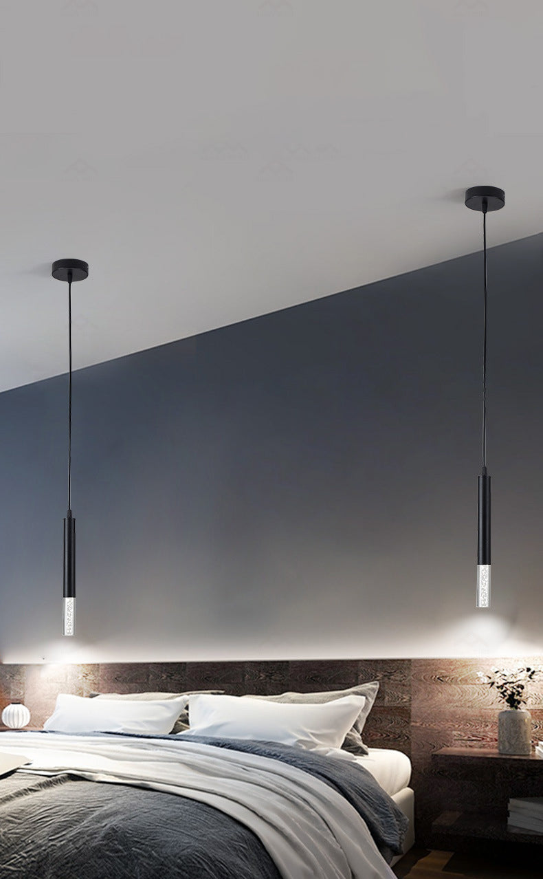 Bedroom LED Pendant Light in Modern Creative Style Wrought Iron Cylindrical Hanging Light with Acrylic Shade