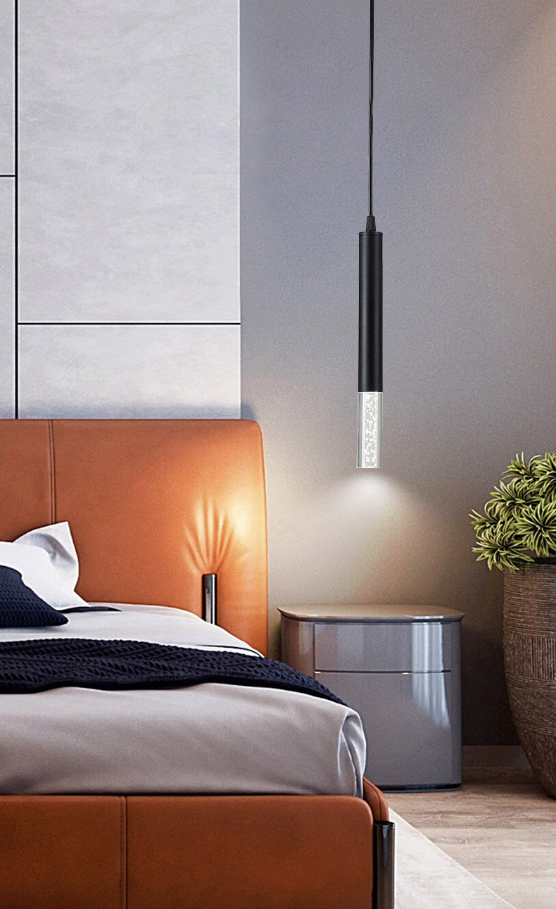 Bedroom LED Pendant Light in Modern Creative Style Wrought Iron Cylindrical Hanging Light with Acrylic Shade