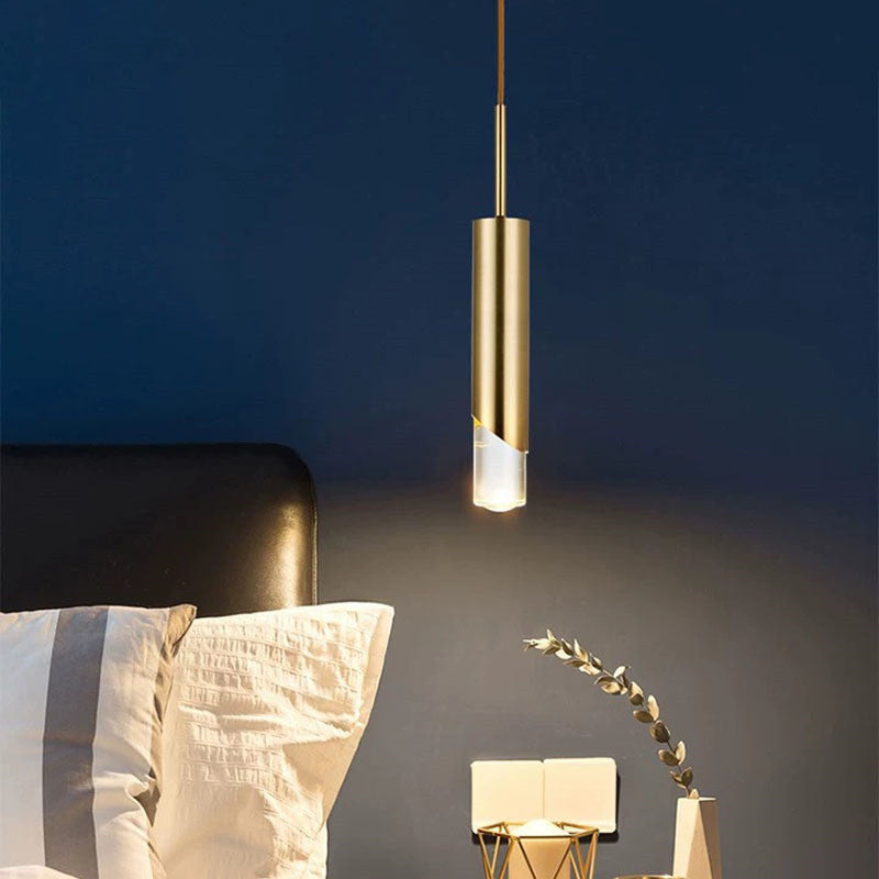 Cylindrical Acrylic LED Hanging Light in Modern Simplicity Wrought Iron Pendant Light for Bedroom