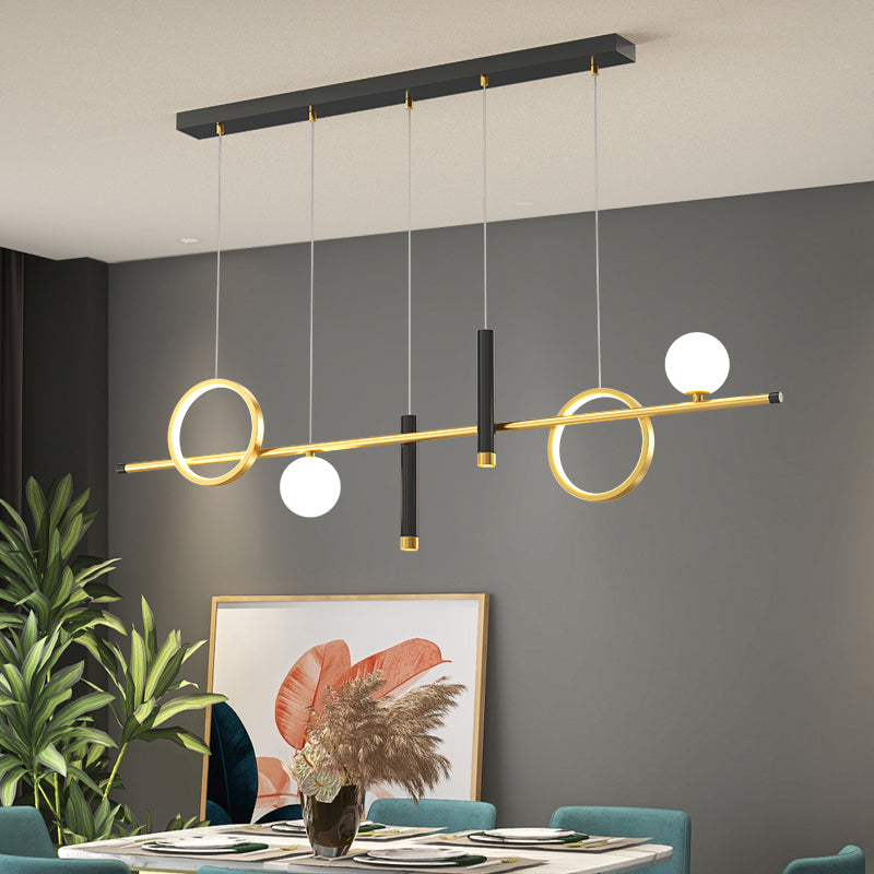 Luce a sospensione a soffitto in metallo ombreggiato Luce lampadario a base di isola oro-nero oro