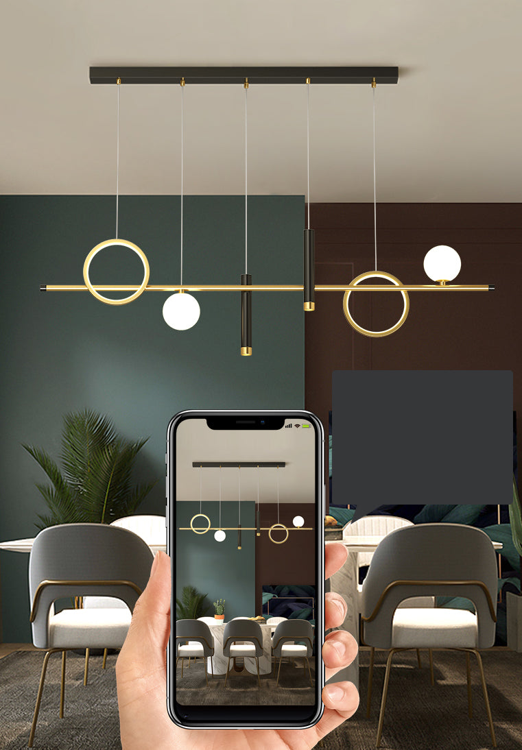 Luce a sospensione a soffitto in metallo ombreggiato Luce lampadario a base di isola oro-nero oro