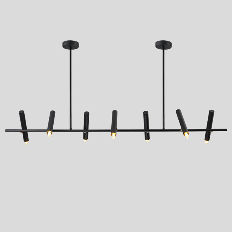 Black Linear LED Island Chandelier Lights Metal New Modern Hanging Lamp for Dining Room
