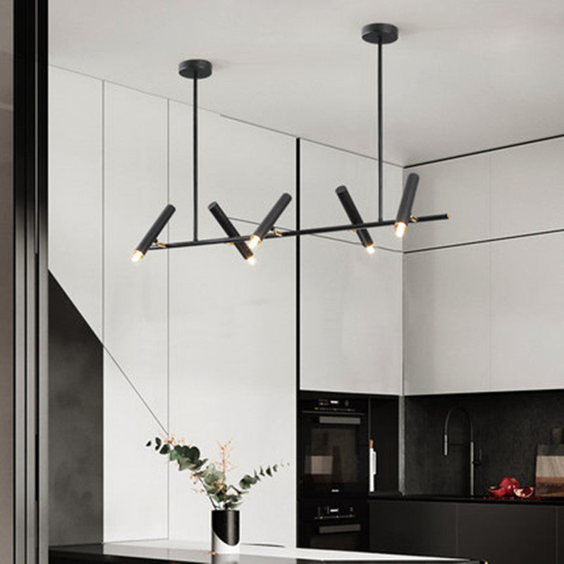 Black Linear LED Island Chandelier Lights Metal New Modern Hanging Lamp for Dining Room