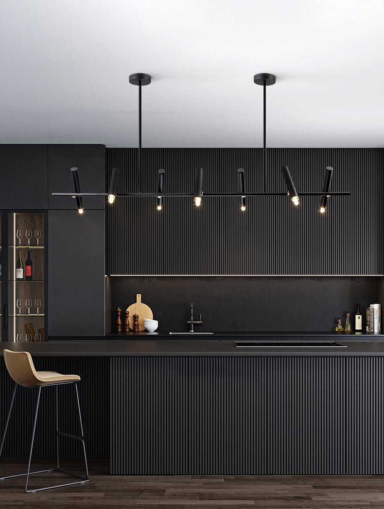 Black Linear LED Island Chandelier Lights Metal New Modern Hanging Lamp for Dining Room