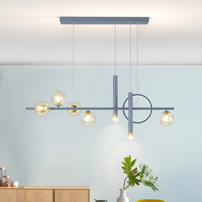 Blue New Modern LED Island Lighting Linear Clear Glass Chandelier Light Fixture for Dining Room