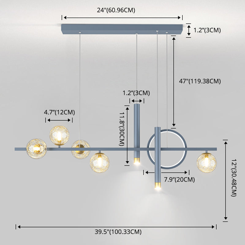 Blue New Modern LED Island Lighting Linear Clear Glass Chandelier Light Fixture for Dining Room