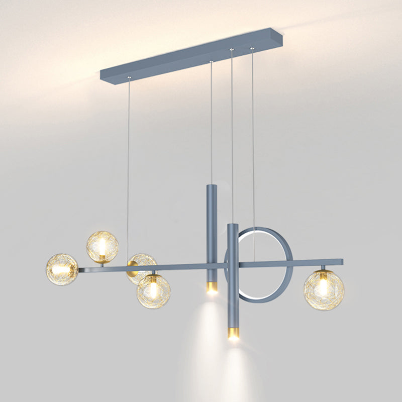 Blue New Modern LED Island Lighting Linear Clear Glass Chandelier Light Fixture for Dining Room