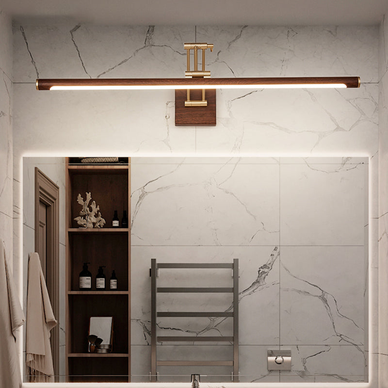 Walnut Wood Finish Linear Vanity Lighting Minimalist Metal LED Wall Light with Adjustable Arm