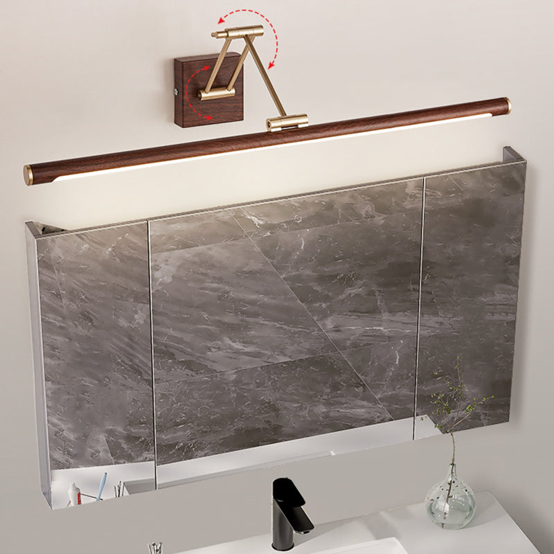 Walnut Wood Finish Linear Vanity Lighting Minimalist Metal LED Wall Light with Adjustable Arm