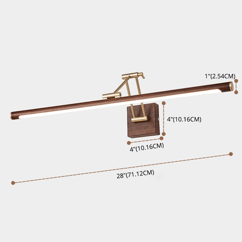Walnut Wood Finish Linear Vanity Lighting Minimalist Metal LED Wall Light with Adjustable Arm