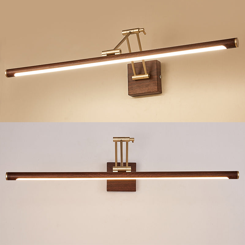 Walnut Wood Finish Linear Vanity Lighting Minimalist Metal LED Wall Light with Adjustable Arm