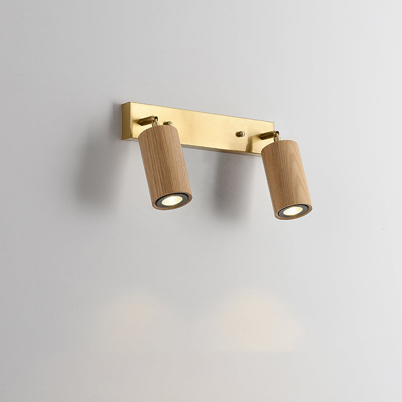 Rotatable Tubular Vanity Sconce Nordic Wooden Bathroom LED Wall Mounted Light Fixture