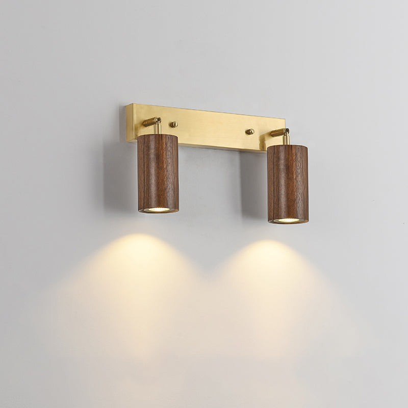 Rotatable Tubular Vanity Sconce Nordic Wooden Bathroom LED Wall Mounted Light Fixture
