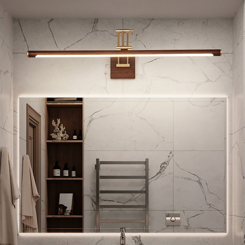 Walnut Wood Finish Linear Vanity Lighting Minimalist Metal LED Wall Light with Adjustable Arm