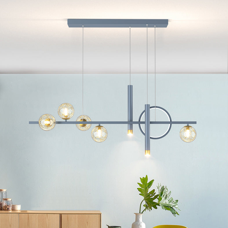 Blue New Modern LED Island Lighting Linear Clear Glass Chandelier Light Fixture for Dining Room
