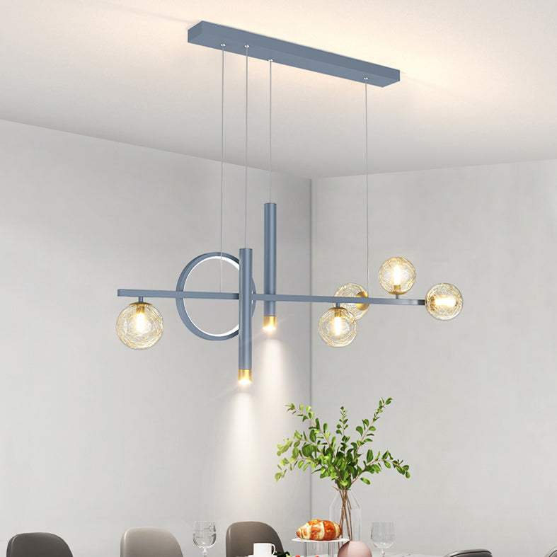 Blue New Modern LED Island Lighting Linear Clear Glass Chandelier Light Fixture for Dining Room